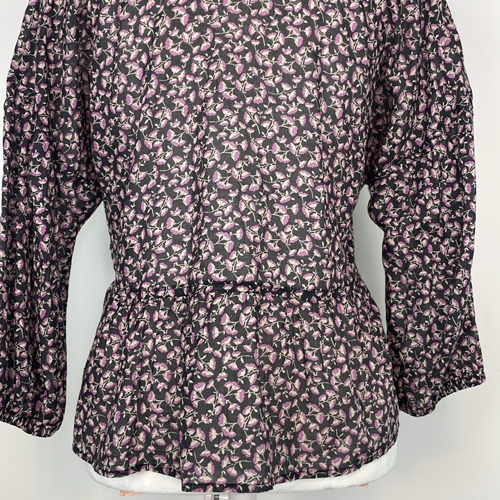 MCGUIRE Gray and Purple Floral Long Sleeve Cotton Peplum Blouse. Size Small. - Picture 9 of 12
